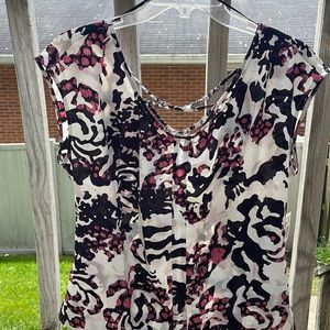 NWT Guess top in white, pink & green. LARGE